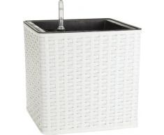 Secchio per pianta da giardino in polyrattan, incl. elemento in plastica e sistema per innaffio per interno ed esterno, bianco, 31 x 31 x 31 cm