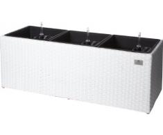 Secchio per pianta da giardino in polyrattan, incl. elemento in plastica e sistema per innaffio per interno ed esterno, bianco, 102 x 36 x 36 cm
