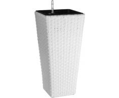 Secchio per pianta da giardino in polyrattan, incl. elemento in plastica e sistema per innaffio per interno ed esterno, bianco, 28 x 28 x 60 cm