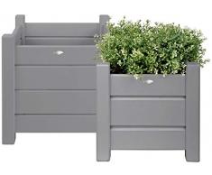 Esschert Design, Set di 2 fioriere-portavaso quadrate, da giardino, colore: Grigio