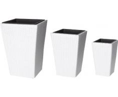 Secchio per pianta da giardino in polyrattan, incl. elemento in plastica per interno ed esterno, bianco, 46 x 46 x 45 cm, 37 x 37 x 37 cm, 28 x 28 x 30 cm