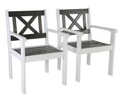 Ambiente Casa sedia del rattan mobili da giardino in legno massiccio Evje, Bianco / Talpa Grigio, set di 2 pezzi