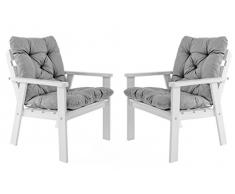 Ambiente Casa salotto in rattan sedia poltrona da giardino in legno massiccio incl. Cuscini HANKO, bianco, set di 2 pezzi