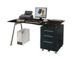 Hjh Scrivania per Computer NERO in cristallo nero temperato, con cassettiera, cm 120x60