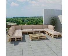 vidaXL Set 21 pz seduta da giardino pallet in legno 13 cuscini bianco sabbia