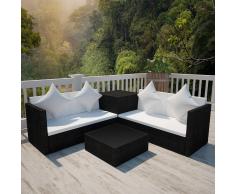 vidaXL Set Seduta da Giardino in Polirattan Nero con Cesto di Stoccaggio