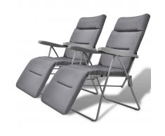 vidaXL Set 2 pz Sedie da giardino pieghevoli con cuscino grigio