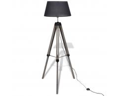 vidaXL Lampada da terra in legno treppiedi regolabile paralume tessuto nera