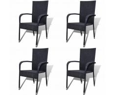 vidaXL Set Sedie da Pranzo per Giardino 4 Pz in Polirattan Nero