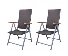 vidaXL Set 2 sedie mobili da giardino in polirattan marrone e alluminio