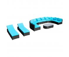 vidaXL Divano da Giardino con Sedie a Sdraio Polyrattan Blu Tropicale