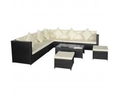 vidaXL Set Sofà da Giardino 29 pz. Poliestere/Vimini Nero