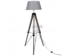vidaXL Lampada da terra in legno treppiedi regolabile paralume tessuto grigio