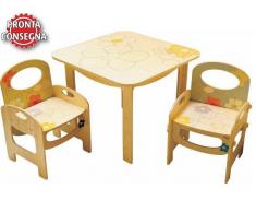 Dida Tavolo Quadrato a Fiori per Bambini in Legno Naturale Decorato di Dida