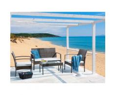 Set da giardino in rattan marrone e acciaio - Set divano e poltrona con tavolino da esterno - MARSALA