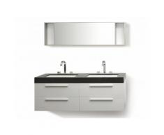 Arredo bagno moderno - Mobili accessori bagno 2 lavabi - Armadietti - 1 specchio - Bianco - MALAGA