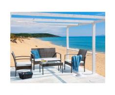 Set da giardino in rattan marrone e acciaio - Set divano e poltrona con tavolino da esterno - MARSALA