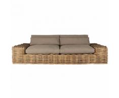 Divano da giardino 2/3 posti in rattan e cuscini color talpa St Tropez