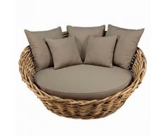 Divano rotondo da giardino in rattan e cuscini talpa St Tropez