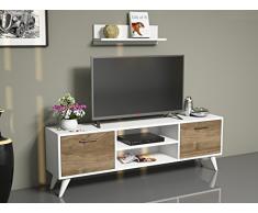 HORUS Set Soggiorno - Bianco / Noce - Mobile TV - Parete Attrezzata con mensola da muro in design elegante