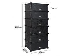 UUhome Scarpiera Armadio Guardaroba Scaffale Mobiletto Modulare Salvaspazio Componibile 6 piani in Plastica Nero N33V