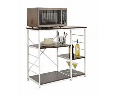 ts-ideen Tavolo Alto Scaffale per Cucina o Sala da Pranzo in Ferro e MDF. Bianco e Marrone effetto Legno