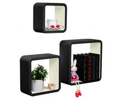 Woltu RG9269cm Mensole da Muro Mensola a Cubo Scaffale Parete CD/DVD Decorazione per Cameretta Legno MDF Moderno 3 Pezzi Diametri Diversi Beige-Nero