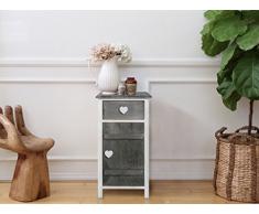 Rebecca Srl Armadietto Comodino Mobile bagno 1 Cassetto 1 Anta AMORE Legno Grigio Shabby chic Arte Povera Cucina Camera (Cod. RE4364)