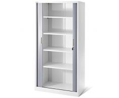 Set di 4 Armadio a serranda T001, Cabinet cieco, Classificatore, Armadio Ufficio, Armadio universale, Cabinet Tambour (bianco/grigio)