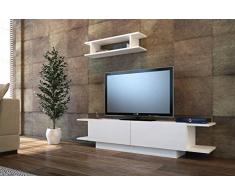 SIMAL Set Soggiorno - Bianco & Avola - Mobile TV Porta con mensola in un design moderno
