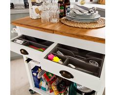 SoBuy Carrello di servizio, Carrello cucina,Scaffale da cucina,in Legno&Bambù, naturale&bianco, FKW08-WN, IT