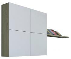 Pensile soggiorno con quattro ante e mensola color rovere chiaro finitura vero legno e frontali laccato bianco lucido