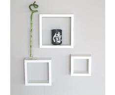 SET 3 CUBI MENSOLE LEGNO SALOTTO Soggiorno BIANCO Con Venature 3CBI