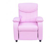 Outsunny - Poltrona reclinabile poltrona relax sedia letto divano per bambini con portabicchere in pelle sintetica verde / rosa (Rosa)