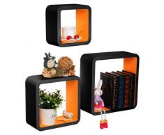 Woltu RG9269or Mensole da Muro Mensola a Cubo Scaffale Parete CD/DVD Decorazione per Cameretta Legno MDF Moderno 3 Pezzi Diametri Diversi Arancio-Nero
