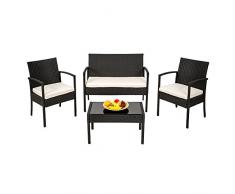 TecTake SET DI MOBILI RATTAN ARREDAMENTO GIARDINO SET COMPLETO nero