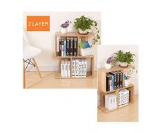 Blueidea® Scaffale Libreria Due-Strati Mensola Giallo Scarpe di Legno Mensola Scaffale Log Stile Combinazione DIY per Bambini Studenti, Modo Decorazione per Casa