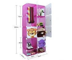 UUhome Bambini Scarpiera Armadio Guardaroba Scaffale Mobiletto Modulare Salvaspazio Componibile 9 piani in Plastica Rosa N53V