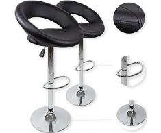 Kesser - Set di 2 sgabelli alti, per cucina o sala da pranzo, regolabili in altezza, girevoli a 360°, con schienale, seduta imbottita e poggiapiedi, 8 colori disponibili, nero