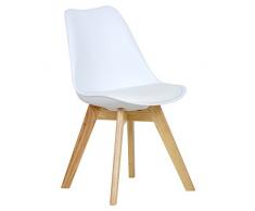 Woltu BH29ws-1 Sedie per Sala da Pranzo Sedia Cucina Sgabello con Schienale Seduta Ecopelle e Plastica Gambe in Legno di Faggio Moderno 1 Pezzo Bianco