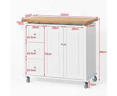 SoBuy Carrello di servizio, Scaffale da cucina, Mensola angolare, legno+ bambù (piano), FKW30-WN, IT