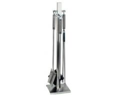 Set camino in acciaio inox con manici cromo/acciaio inox - con paletta, spazzola, pinza e attizzatoio
