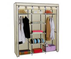 Songmics Armadio Cabina Guardaroba Appendiabiti In Acciaio Tessuto 175 x 150 x 45cm Beige RYG12M