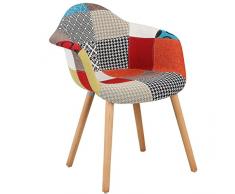Woltu BH37mf-1 Sedie per Sala da Pranzo Sedia Cucina Ristorante Seggiola Poltrona Sgabello con Schienale Braccioli Tessuto di Lino Gambe di Faggio Moderno Patchwork 1 Pezzo