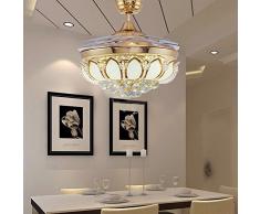 LKMNJ Home lampadario il Soggiorno Camera da letto luce ventola Il Ristorante Ventilatore da soffitto LED con lampadario Ventilatore 107cm/42pollici metallo Stealth le lampade moderne in stile Europeo oro dimmerabile