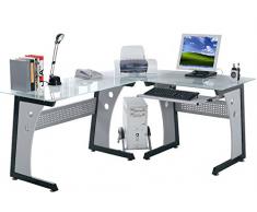 SCRIVANIA TAVOLO UFFICIO POSTAZIONE POLTRONA DESIGN ANGOLARE VETRO Mod. OFFICE