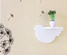SET 4 MENSOLE DESIGN UCCELLINO LEGNO BIANCO PER SALOTTO CAMERA MENSOLA BIRD BI