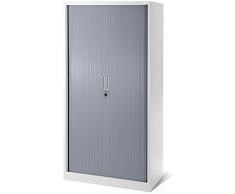 Armadio a serranda T001, Cabinet cieco, Classificatore, Armadio Ufficio, Armadio universale, Cabinet Tambour (bianco/grigio)