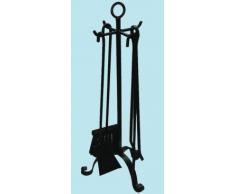 SET ATTREZZI DA CAMINO FIRE 4 ACCESSORI CON TRESPOLO COLORE NERO CM.28X58 PROMO