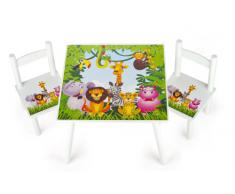 Set da cameretta per bambini tavolo e 2 sedie in legno motivo giungla